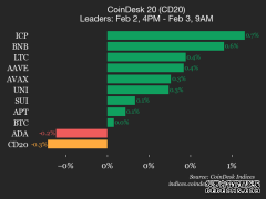 <strong>CoinDesk 20 指数表现更新：比特币 (BTC) 走势</strong>